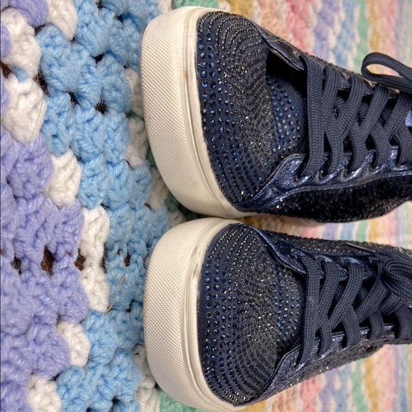 Lady Couture New York Rhinestone Bedazzled Cutout Blue High-Top Sneakers Shoes 9 - Picture 4 of 13